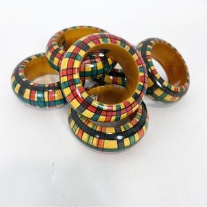 Simplex International Wooden Napkin Rings Geometric Multicolor India 6 MCM